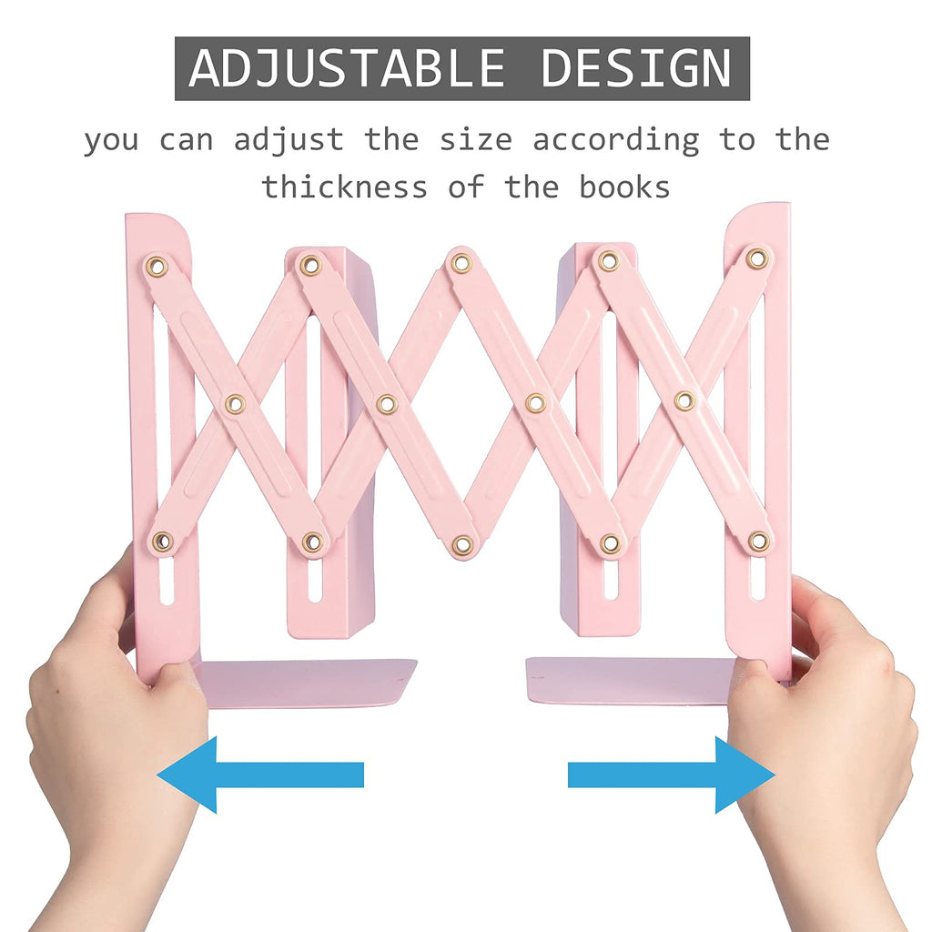 Aobopar Adjustable Book Ends, Metal Bookends for Heavy Books, Desk Book Holder for Shelves, Book Organizer for Desk, Suitable for Office, Home and School Use (Black)