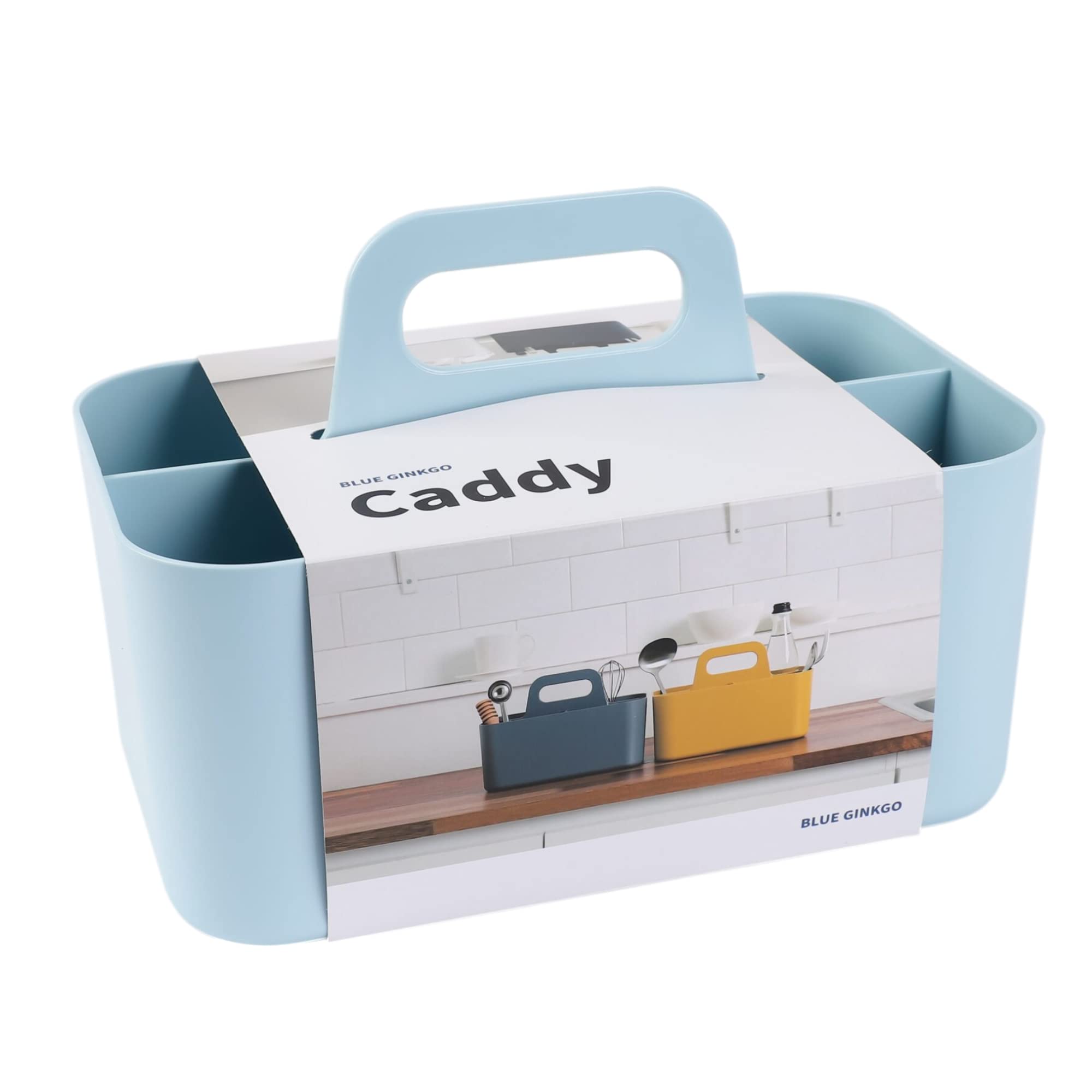 BLUE GINKGO Stackable Organizer Caddy – Korean-Made Portable Tote for Bathroom, Office, Crafts, or School Supplies (Long Rectangle, Blue)