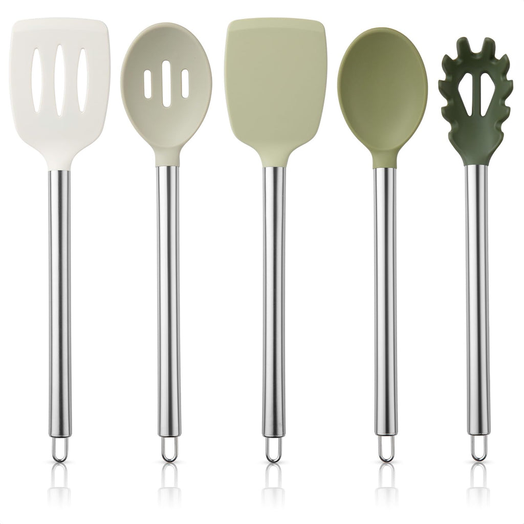 COOK WITH COLOR Silicone Cooking Utensils, Kitchen Utensil Set, Easy to Clean Silicone Kitchen Utensils, Cooking Utensils for Nonstick Cookware, Kitchen Gadgets Set with Holder, 10 Pieces