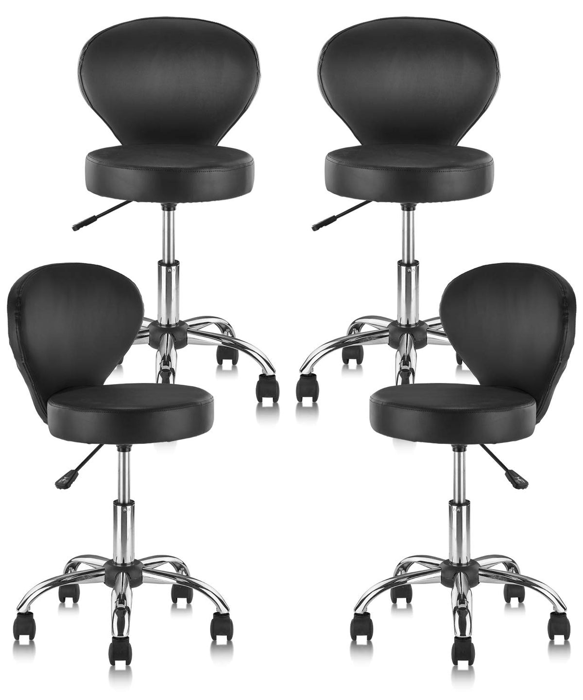 KLASIKA Leather Rolling Swivel Salon Stool Chair with Back Support Adjustable Hydraulic Seat Height 22 in for Office Massage Facial Spa Medical Drafting Tattoo Beauty Barber
