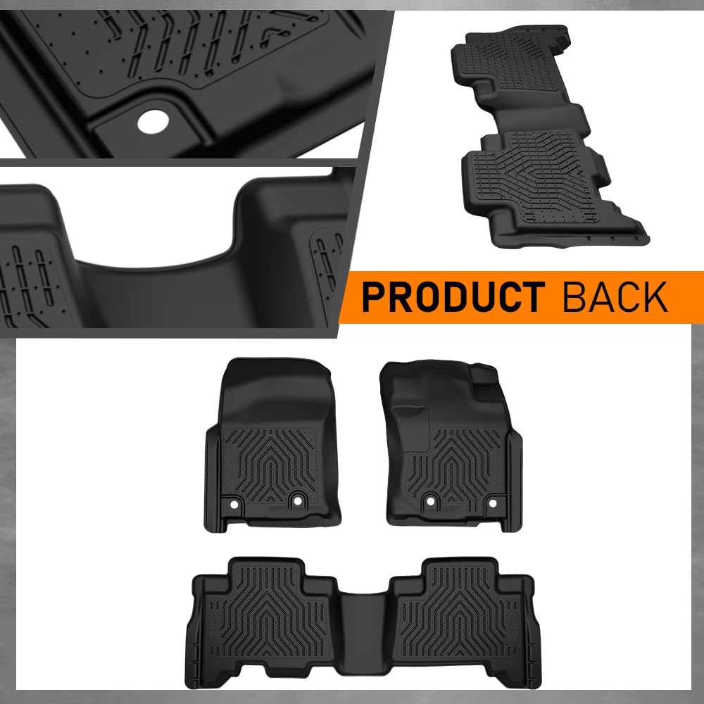 G-PLUS Floor Mats Fit for Toyota 4Runner 2013-2024/Fit Lexus GX460 2014-2023/Not Fit Vehicles with Vinyl Flooring, TPE Black,1st & 2nd Row 3pcs Mats