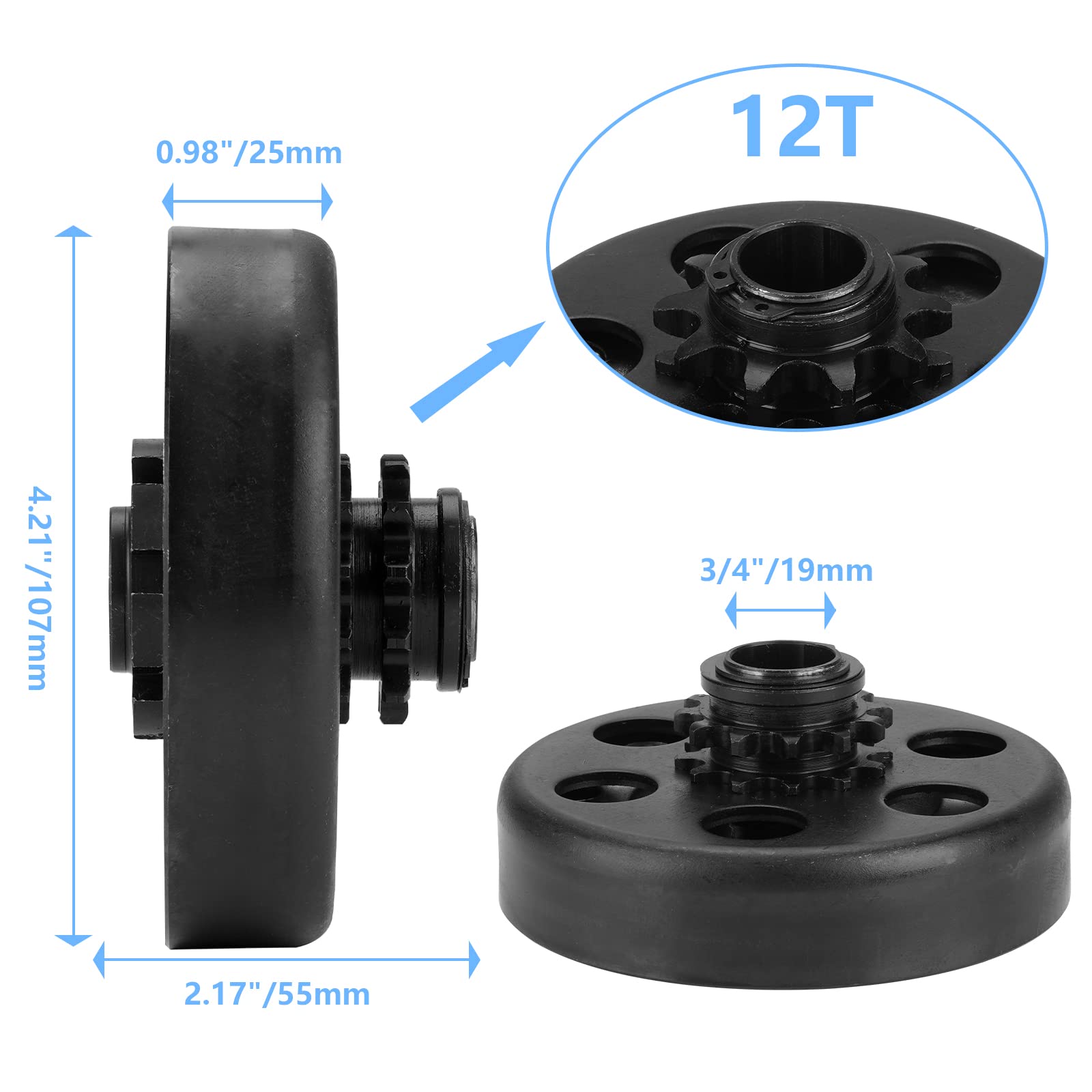 Centrifugal Clutch 1" Bore 14 Tooth Go Kart Mini Bike Clutch with #40/41/420 Chain, fits for Engines with Straight Shaft 2-6.5hp