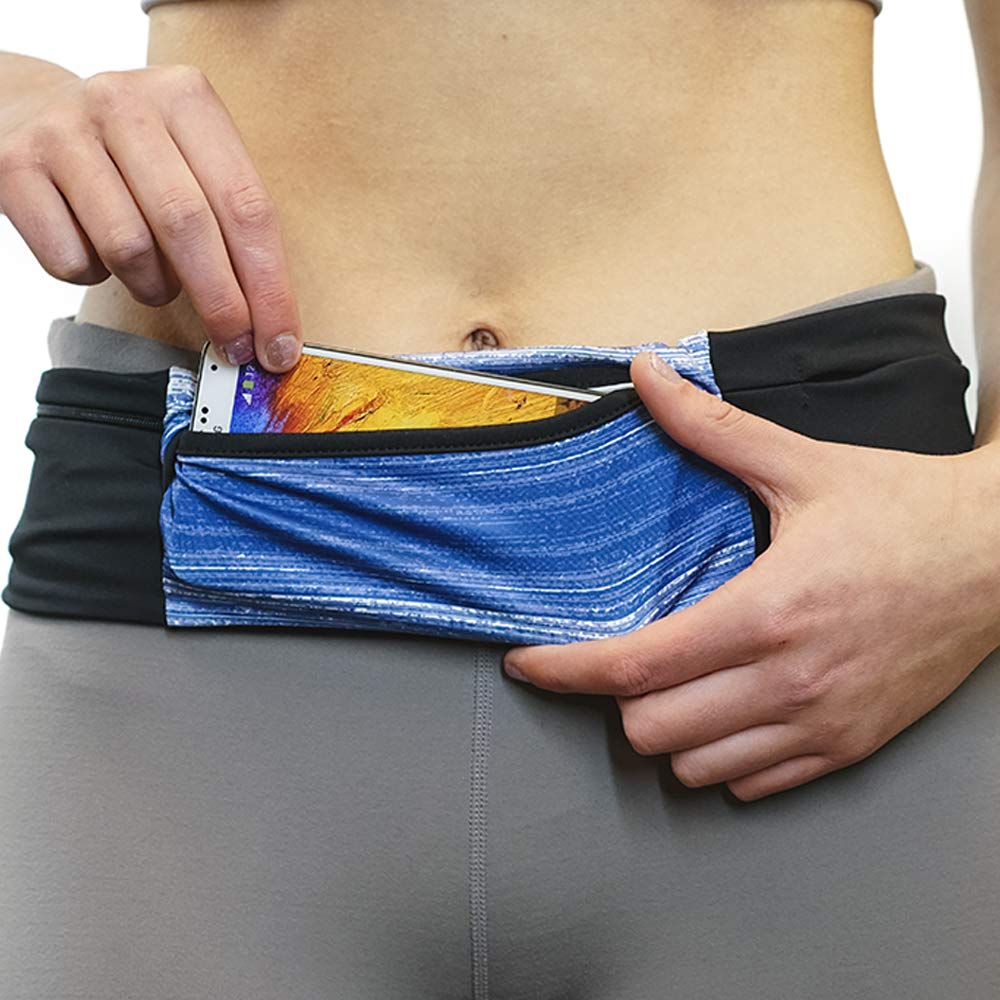 3 Pocket Adjustable Running Belt Waist Pack, Fanny Pack For Working Out With Sweat Resistant Backing, Holds All iPhone Models (Black/Black, X-Small)