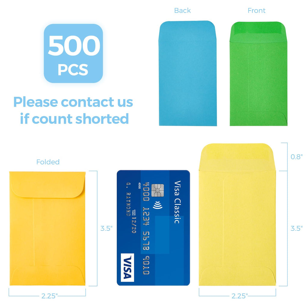 ACSTEP 500 Pack Coin and Small Parts Envelopes #1 Tip Envelope 2-1/4 X3-1/2 Mini Envelope with Gummed Flap for Home, Garden or Office Use(Black)