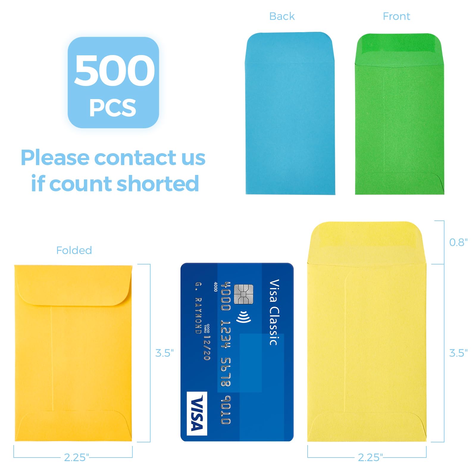 ACSTEP 500 Pack Coin and Small Parts Envelopes #1 Tip Envelope 2-1/4 X3-1/2 Mini Envelope with Gummed Flap for Home, Garden or Office Use(Black)