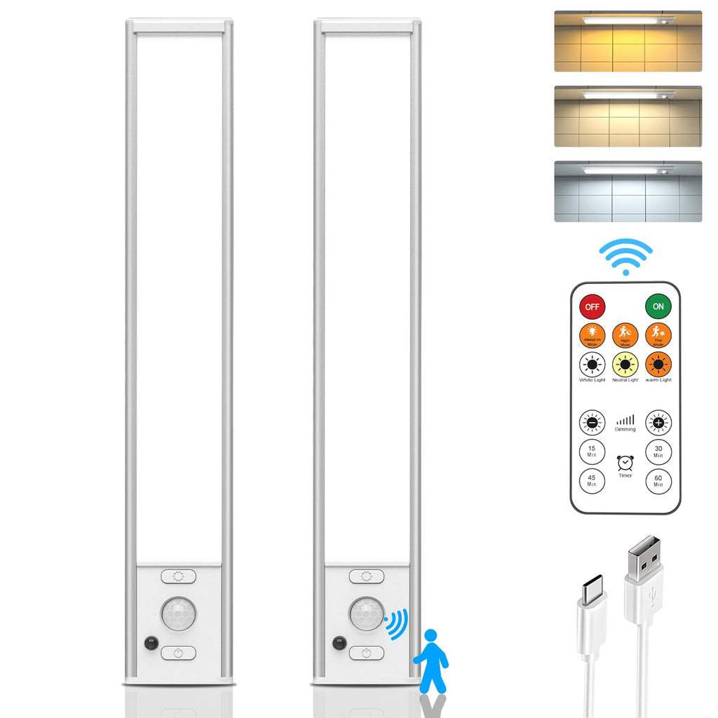 9" Under Cabinet Lights Wireless, Motion Sensor Light Indoor with Remote, LED Rechargeable Closet Light, 3 Color Temps, Dimmable, Magnetic, Under Counter Lights for Kitchen, Stairs, Pantry, Hallway