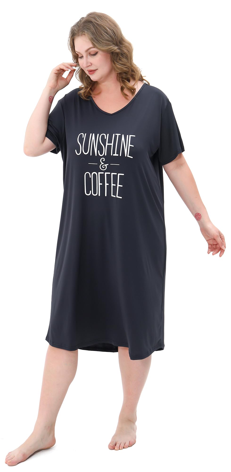 3 Pack Plus Size Women's Nightgown Soft Print Nightshirts for Women Short Sleeve Sleepwear