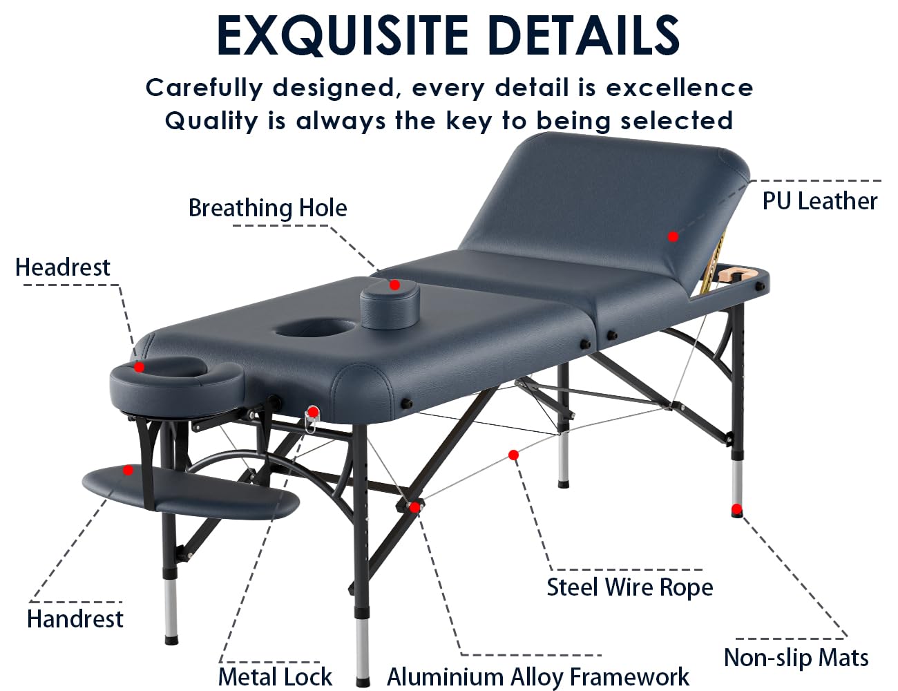CLORIS 84" Professional Massage Table Portable Reinforced Wooden Leg 2 Folding Lightweight Spa Salon Tattoo Massage Bed Height Adjustable Hold Up to 1100LBS with Carrying Bag Black