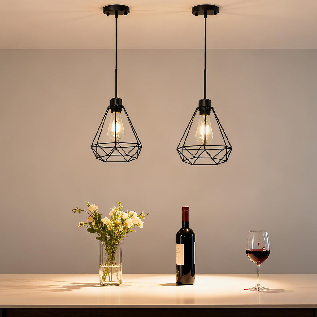 Maliralt Pendant Light Hanging Lights Fixture - Adjustable Hanging Lamps with Black Metal Diamond Shade for Kitchen Island, Dining Room Over Table, Breakfast Corner, Farmhouse Home Decor - 1 Pack