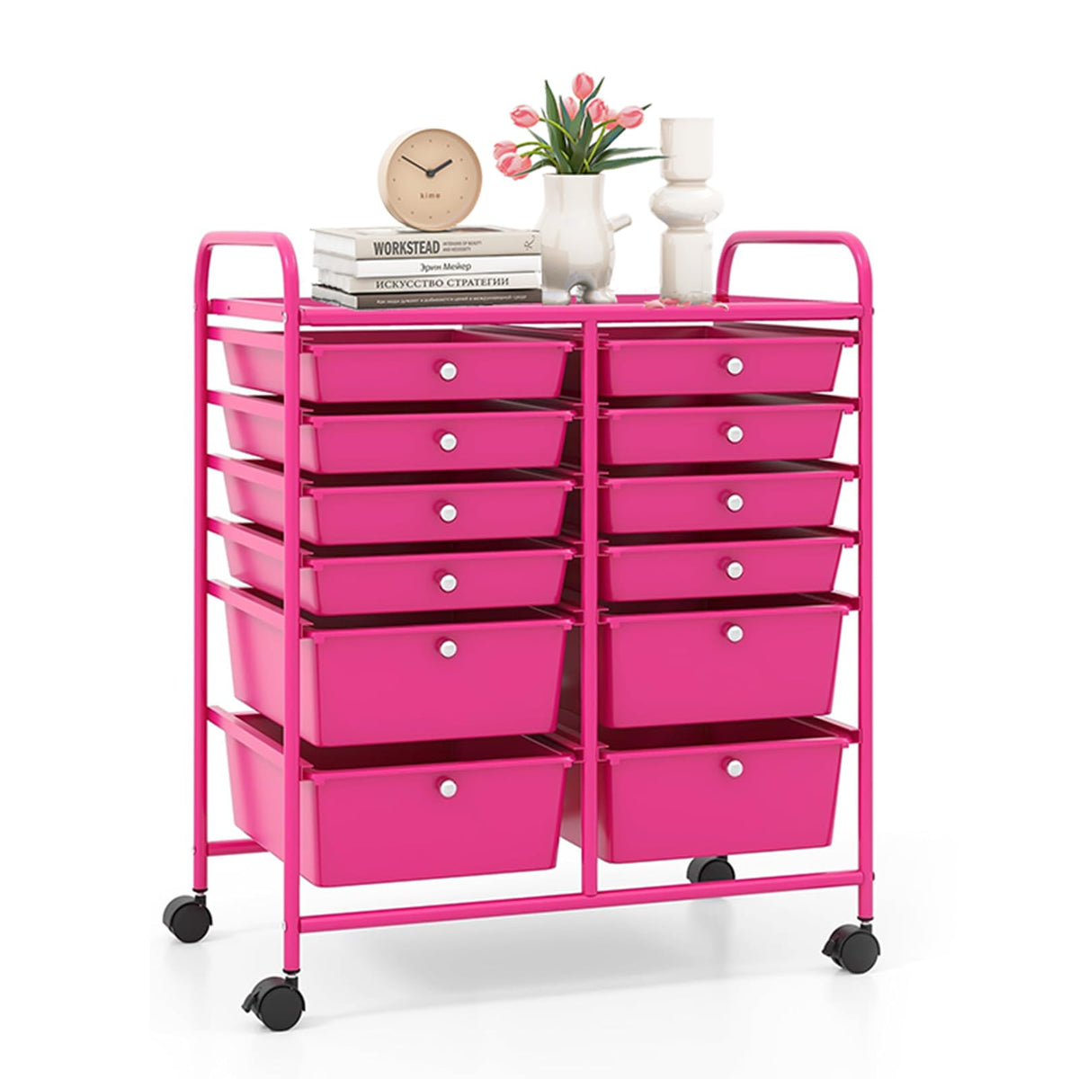 LDAILY 9 Drawer Rolling Storage Cart, Rolling Cart with Drawers for Classroom, Art Supply Craft Organizer on Wheel with Metal Frame & Handles for Home Office School