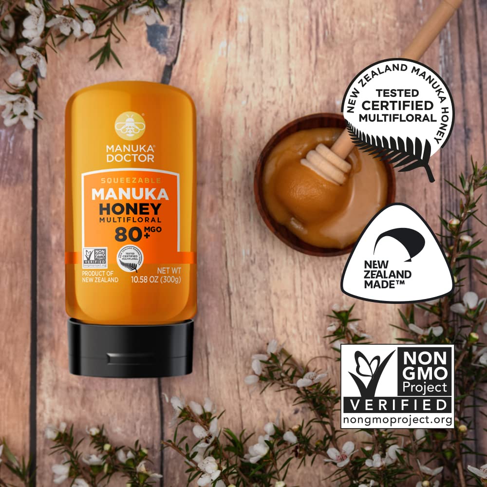Manuka Doctor - MGO 80+ Manuka Honey Multifloral, 100% Pure New Zealand Honey. Certified. Guaranteed. Raw. Non-GMO (17.6oz)
