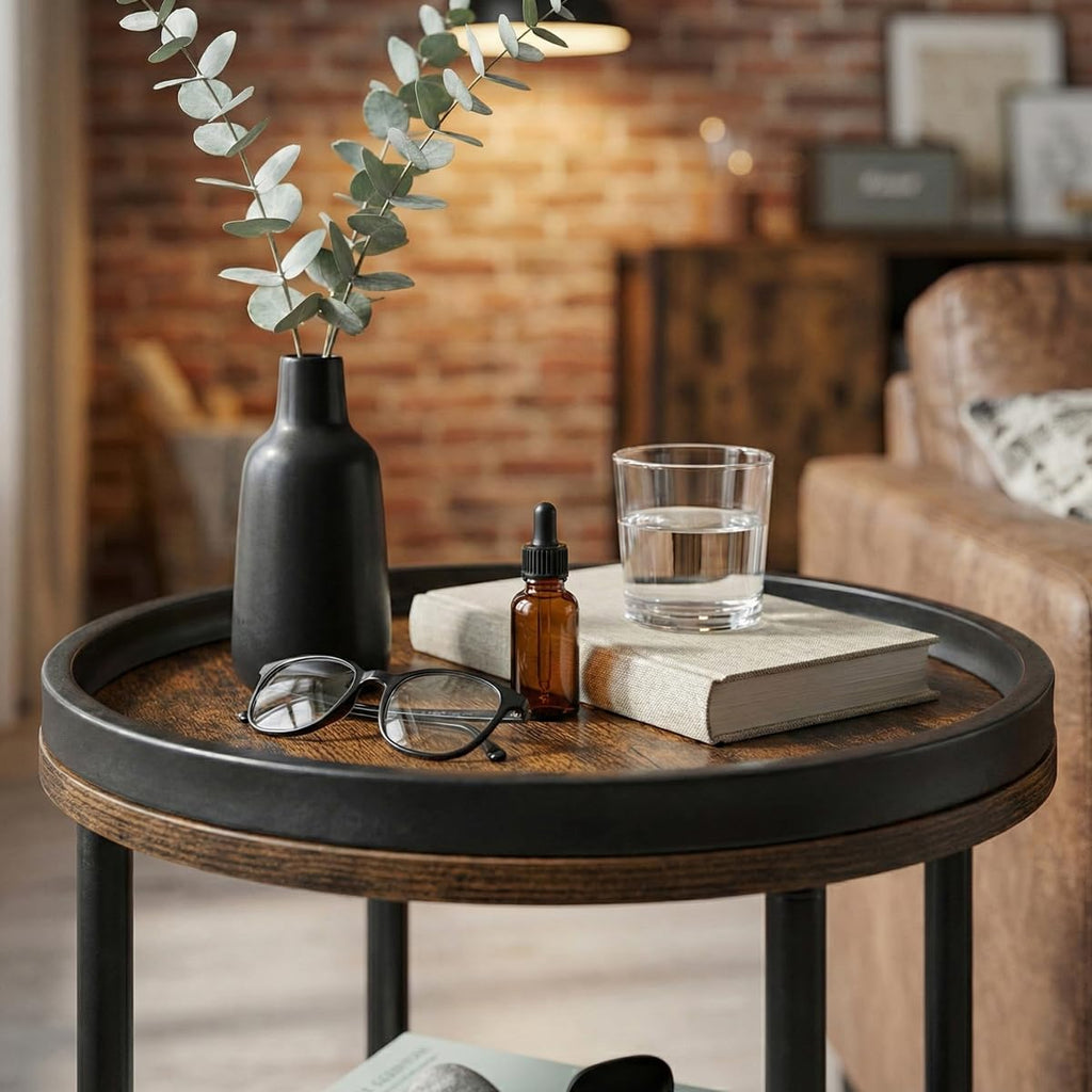 Small Round Side Table with Charging Station for Small Spaces, 3-Tier Accent Table with USB Ports & Power Outlets, Sofa Corner Tea Table for Living Room Nightstand Bedroom Apartment (Black)