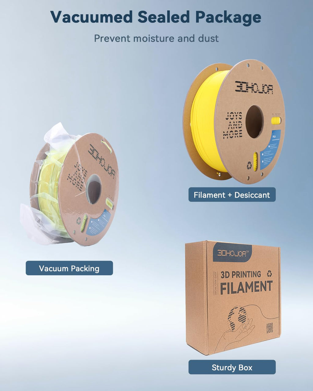 3DHoJor PLA Filament 1.75mm,3D Printing Filament,1kg*2 Cardboard Spool, Fit Most FDM 3D Printer,Dimensional Accuracy +/- 0.03 mm,Vacuum Packaging-2Pack Black