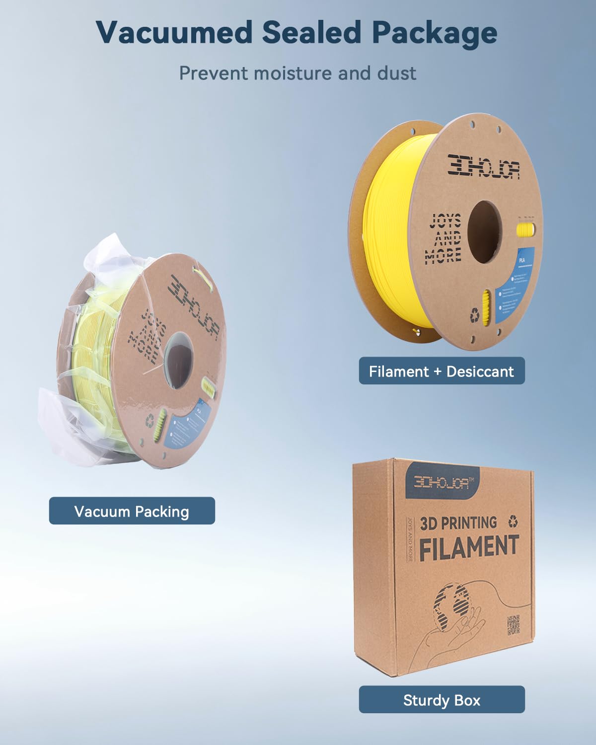 3DHoJor PLA Filament 1.75mm,3D Printing Filament,1kg*2 Cardboard Spool, Fit Most FDM 3D Printer,Dimensional Accuracy +/- 0.03 mm,Vacuum Packaging-2Pack Black