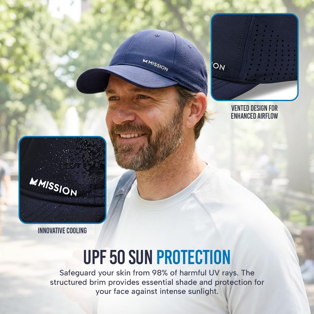 MISSION Cooling Vented Performance Hat Unisex Cap for Workouts, Golf & Running, Sweat & Water Activated Technology