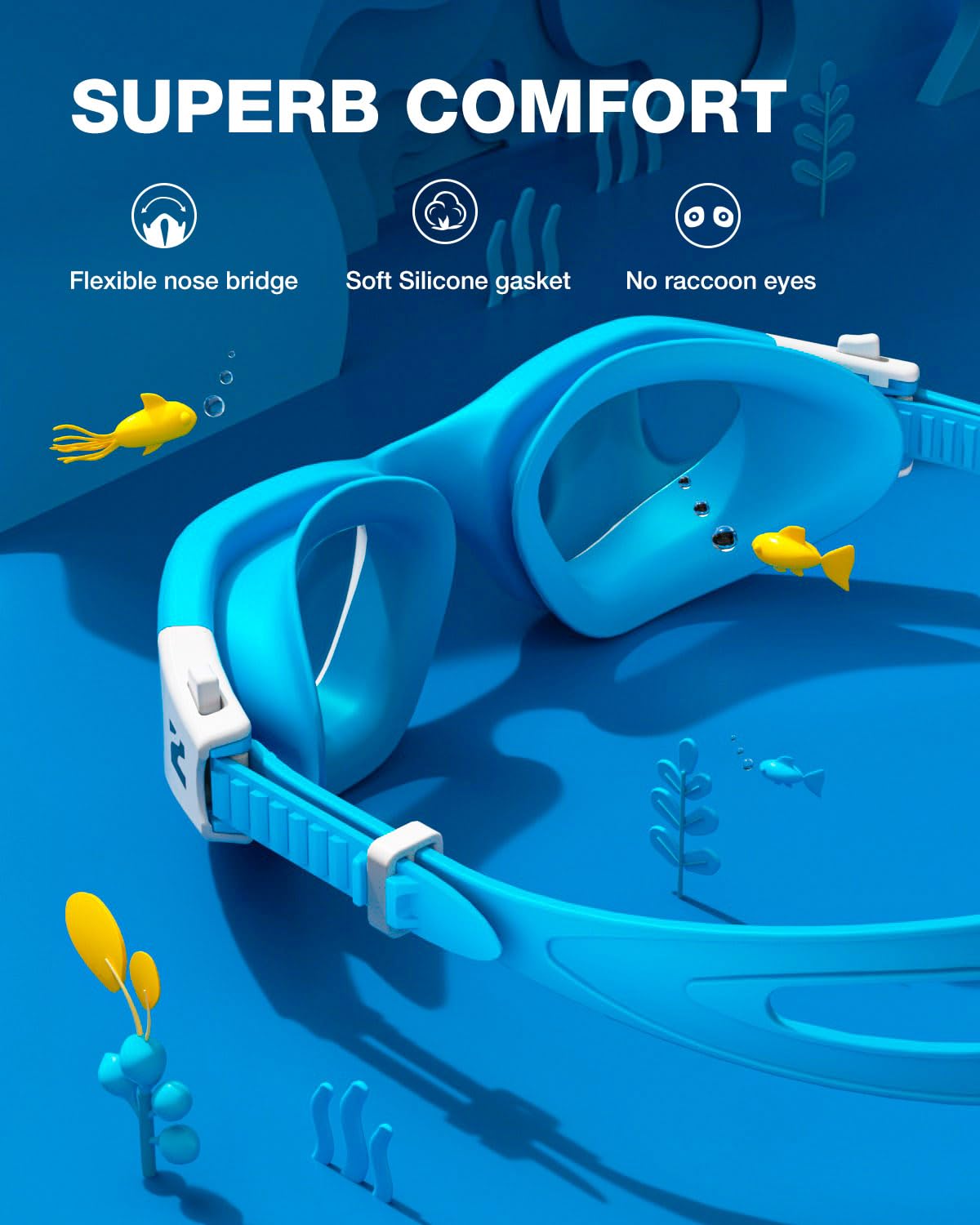 ZIONOR Kids Swim Goggles, G1MINI SE No Leak Anti-Fog Goggles for Kids 6-14, Soft Silicone Comfort Fit, Easy Adjust Strap