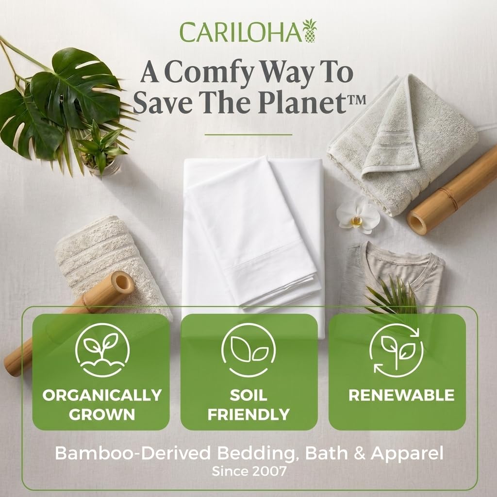 Cariloha Aloha Soft 100% Organic Bamboo Viscose Sheets – 4-Piece Queen Sheet Set – 16 in Deep Pockets – Buttery Soft, Hypoallergenic, Cooling Sheets – Oeko-TEX Standard 100 – Cape Blue