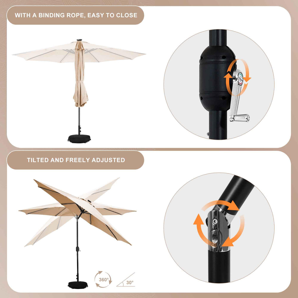 Sundale Outdoor 9FT Patio Umbrella with Sand Bag Umbrella Base, Outdoor Umbrella with Tilt and Crank, Beige