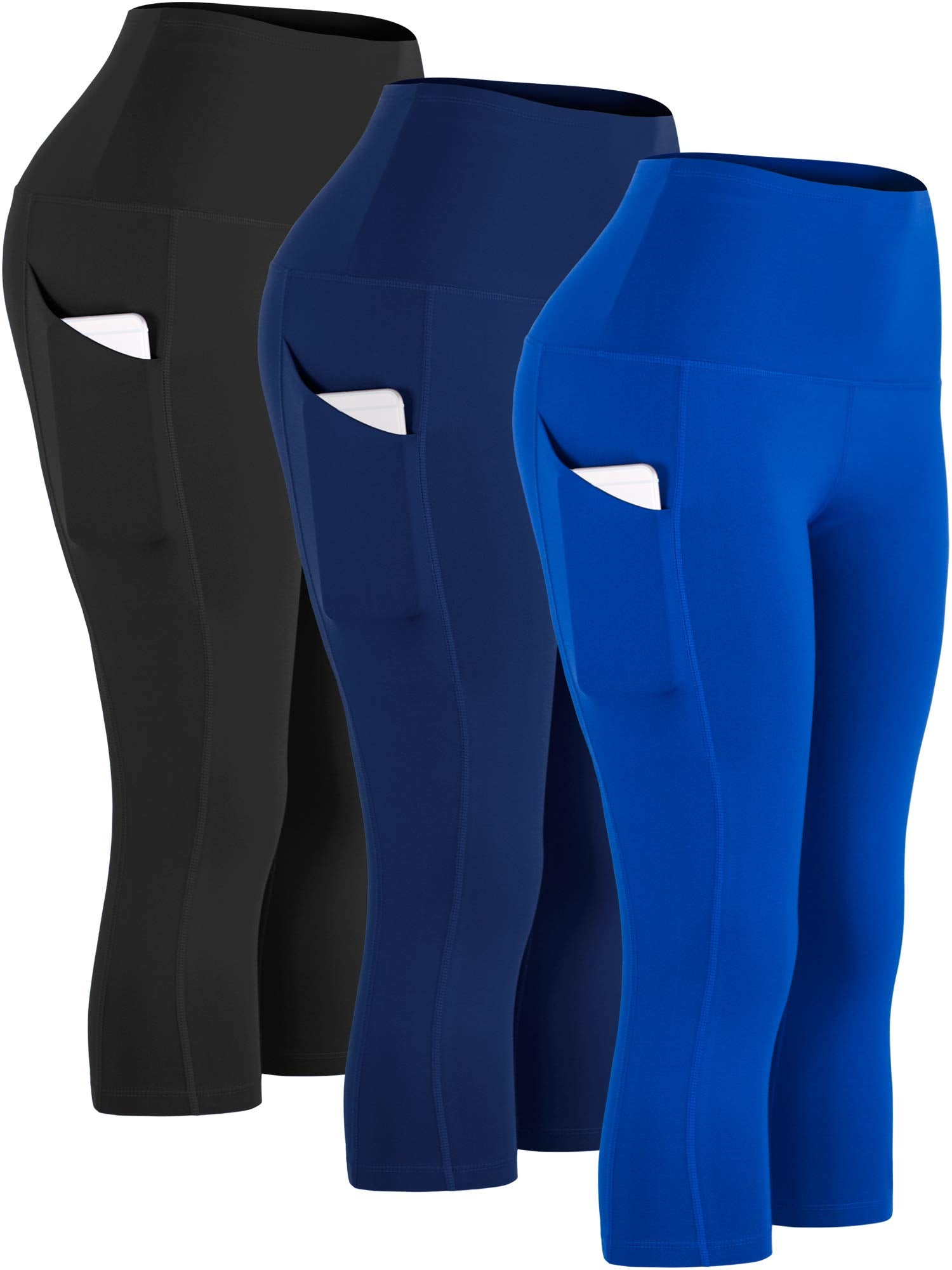 CADMUS Womens High Waist Workout Legging Capris for Yoga w Side Pockets