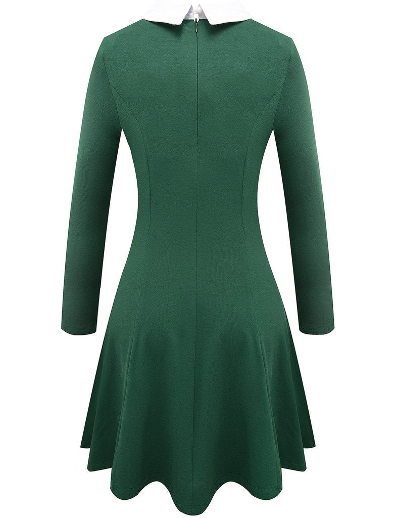 Aphratti Women's Long Sleeve Fall Dresses 2025 Casual Peter Pan Collar A Line Fit and Flare Skater Goth Dress