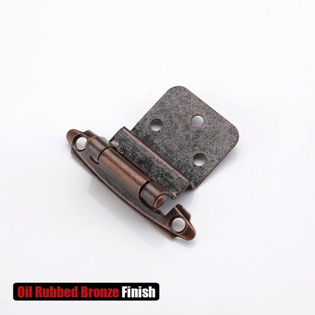JQK 3/8 Inch Inset Cabinet Door Hinges Oil Rubbed Bronze, 4 Pack 2 Pairs Flush Face Mount Cupboard Self-Closing Kitchen Cabinet Hardware Hinges with Door Bumper, CH201-ORB-P4