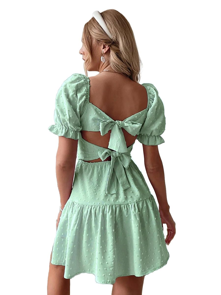 Narecte Summer Dresses for Women 2026,Tie Backless Swiss Dot Mini Dress,Ruffle Hem Flowy Casual Dresses