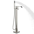 Brushed Gold Freestanding Bathtub Faucet with Hand Shower Tub Filler Faucet Floor Mounted High Flow Single Handle Bath Filler Solid Brass