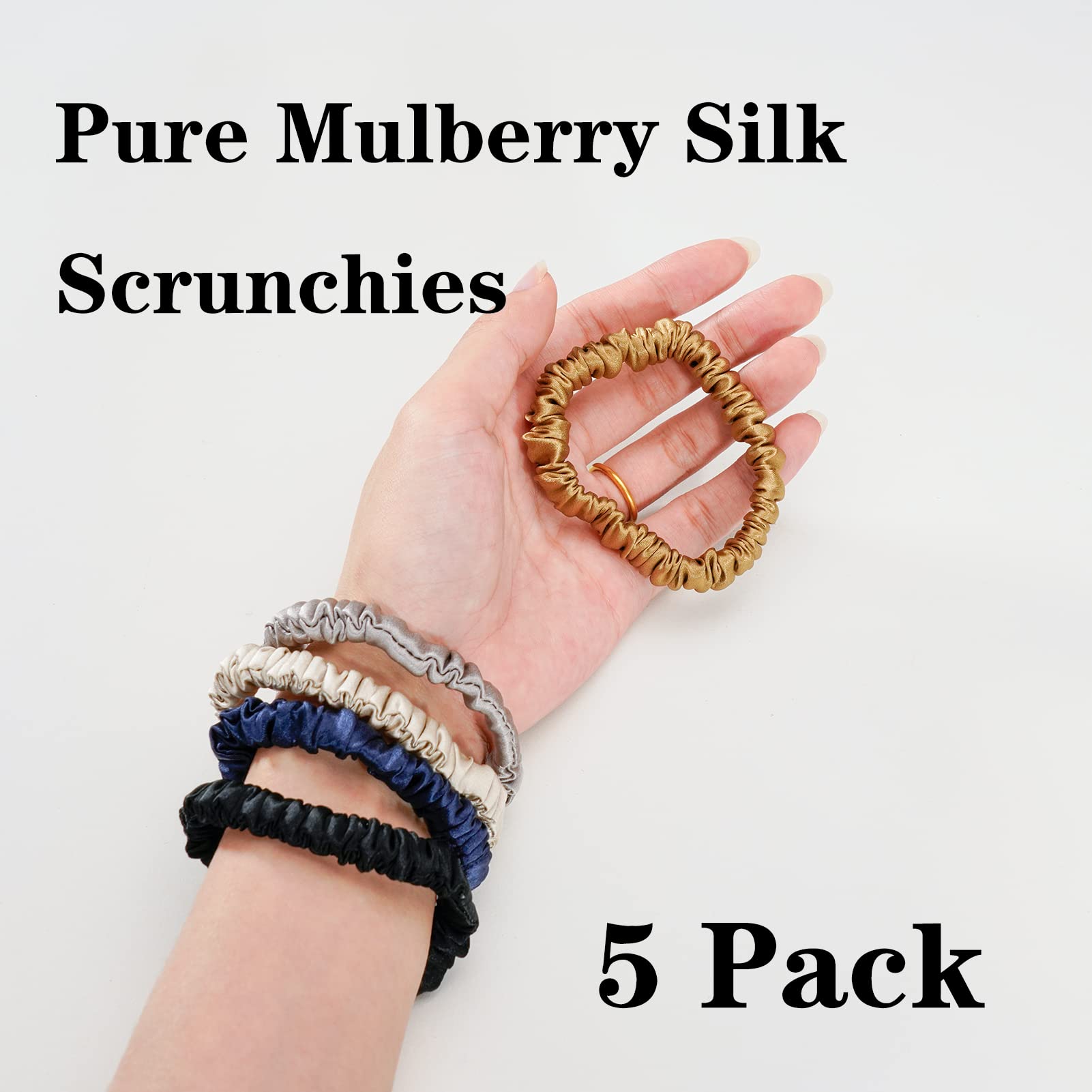 Silk Scrunchies for Hair 100% Mulberry Silk Hair Ties（Silver gray, Dark gray, Pink）