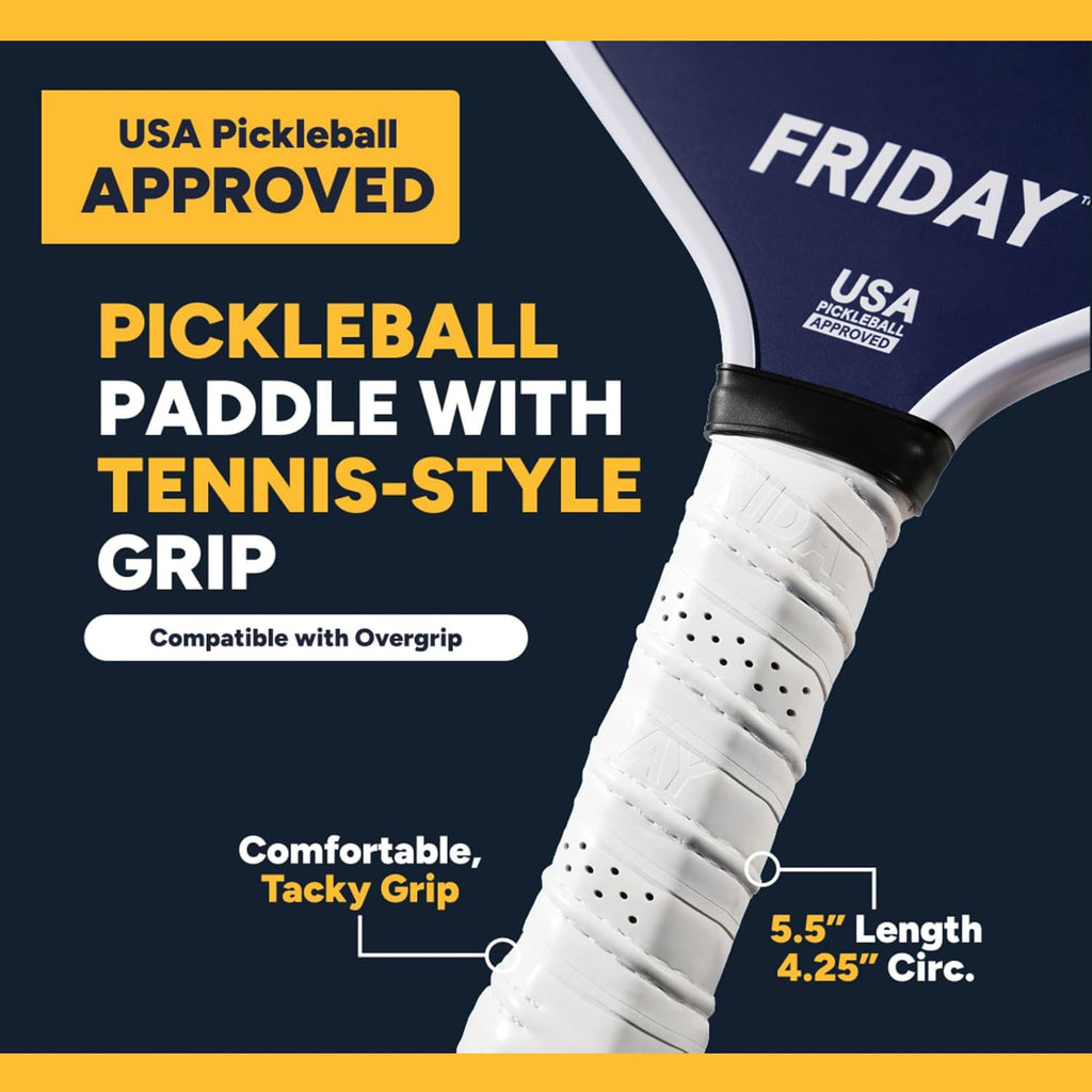 Friday Pickleball Paddle, USA Pickleball Approved, Durable Carbon Fiber, Thermoformed Unibody Design, Honeycomb Core, Gritty Surface for Spin | USA Pickleball Approved