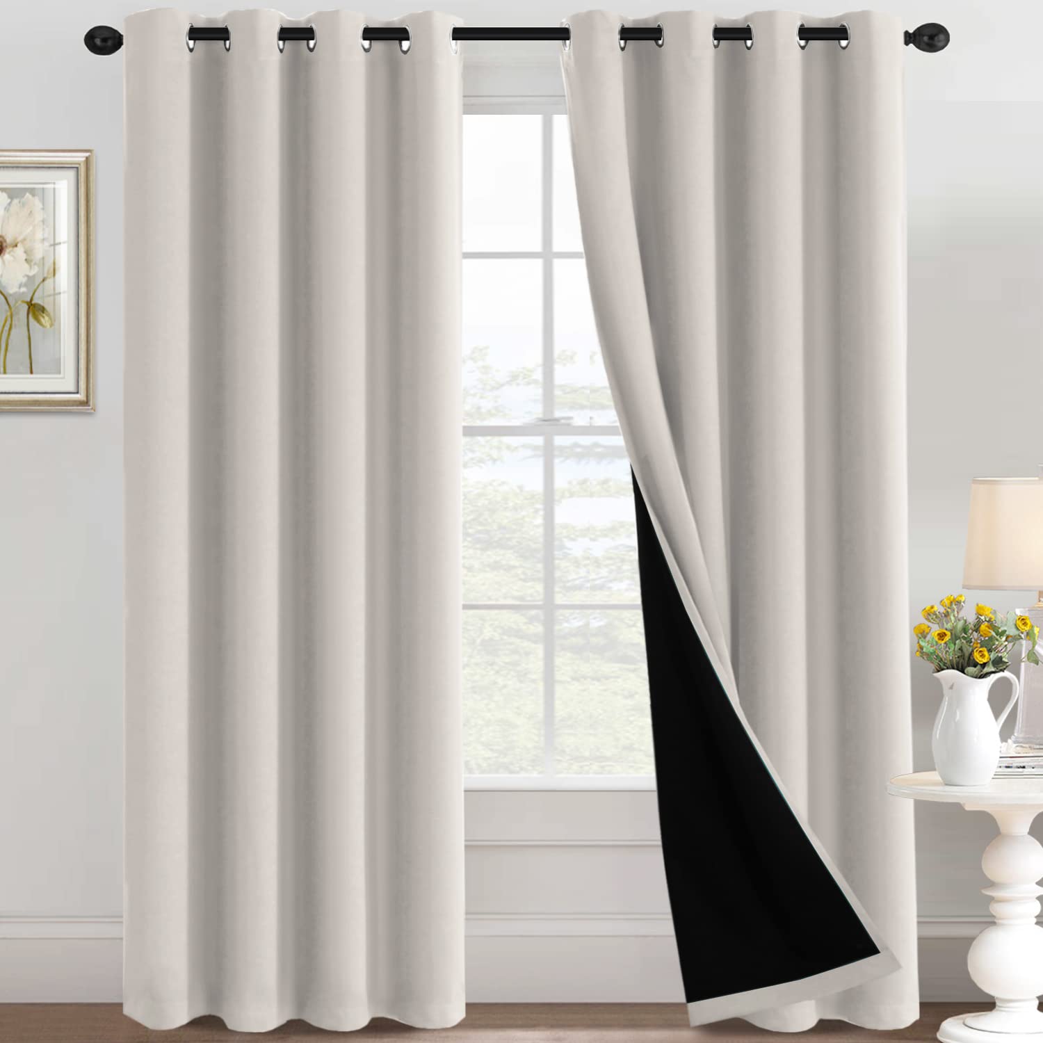 H.VERSAILTEX 100% Blackout Curtains Thermal Insulated Full Blackout Curtains for Living Room Energy Efficiency Window Drapes for Bedroom with Black Liners 1 Panel, 52x63 Inch, Burgundy