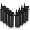 Volhoply Kids Insulated Water Bottle with Straw,16oz Stainless Steel Cold Water Bottles for School,BPA-Free Metal Wide Mouth Cups with Handle Lid,Reusable Double Wall Vacuum Sport Flask(Black,1)