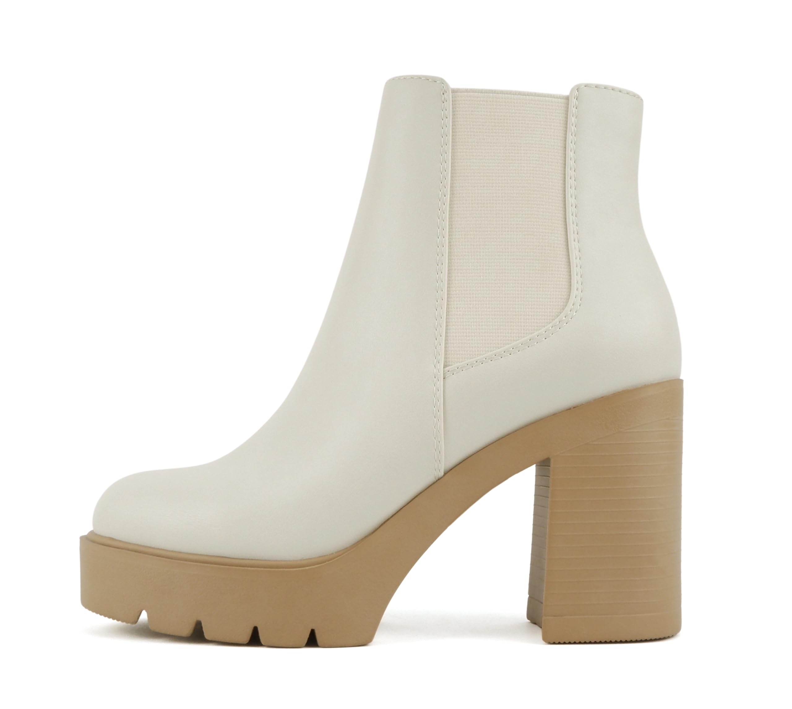 Soda EDITOR ~ Women Lug Sole High Heel Chelsea Fashion Ankle Boot w/Double Elastic Gore