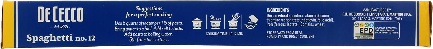 De Cecco Enriched Macaroni Product - Spaghetti Pasta (16 oz ea)