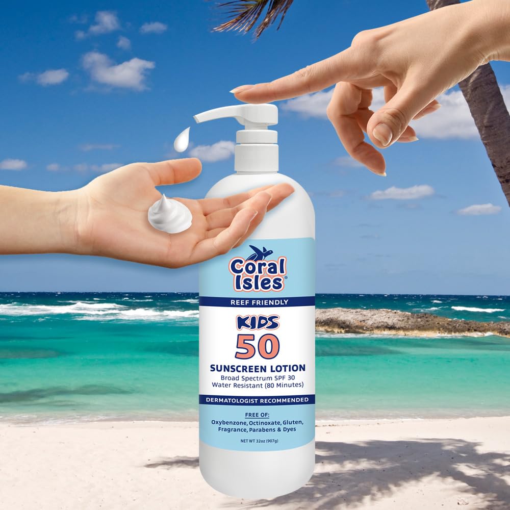 Coral Isles by Rocky Mountain Sunscreen | SPF 30 Lotion | Broad Spectrum UVA/UVB Protection | Hawaii Reef-Safe Act Compliant | Oxybenzone & Octinoxate Free | Water Resistant 80 Min. | 32 Fl Oz