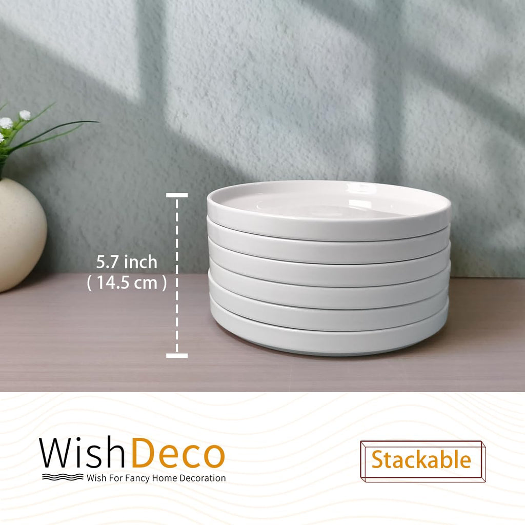 WishDeco White Dinner Plates Set of 4, Ceramic Dining Plates 10.5 inch, Large Salad Plate, Porcelain Kitchen Plate for Pizza, Steak, Microwave and Dishwasher Safe