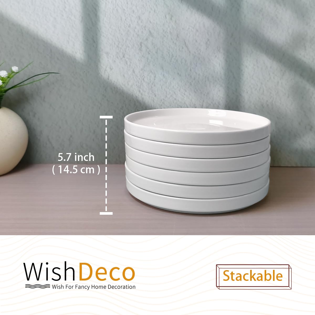 WishDeco White Dinner Plates Set of 4, Ceramic Dining Plates 10.5 inch, Large Salad Plate, Porcelain Kitchen Plate for Pizza, Steak, Microwave and Dishwasher Safe