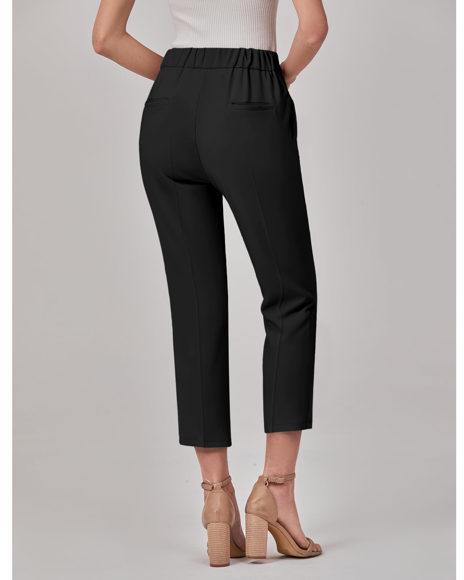 GRAPENT Capri Pants for Women High Waisted Pull On Dress Pants Slim Straight Leg Stretchy Waist Capris Trousers Pants