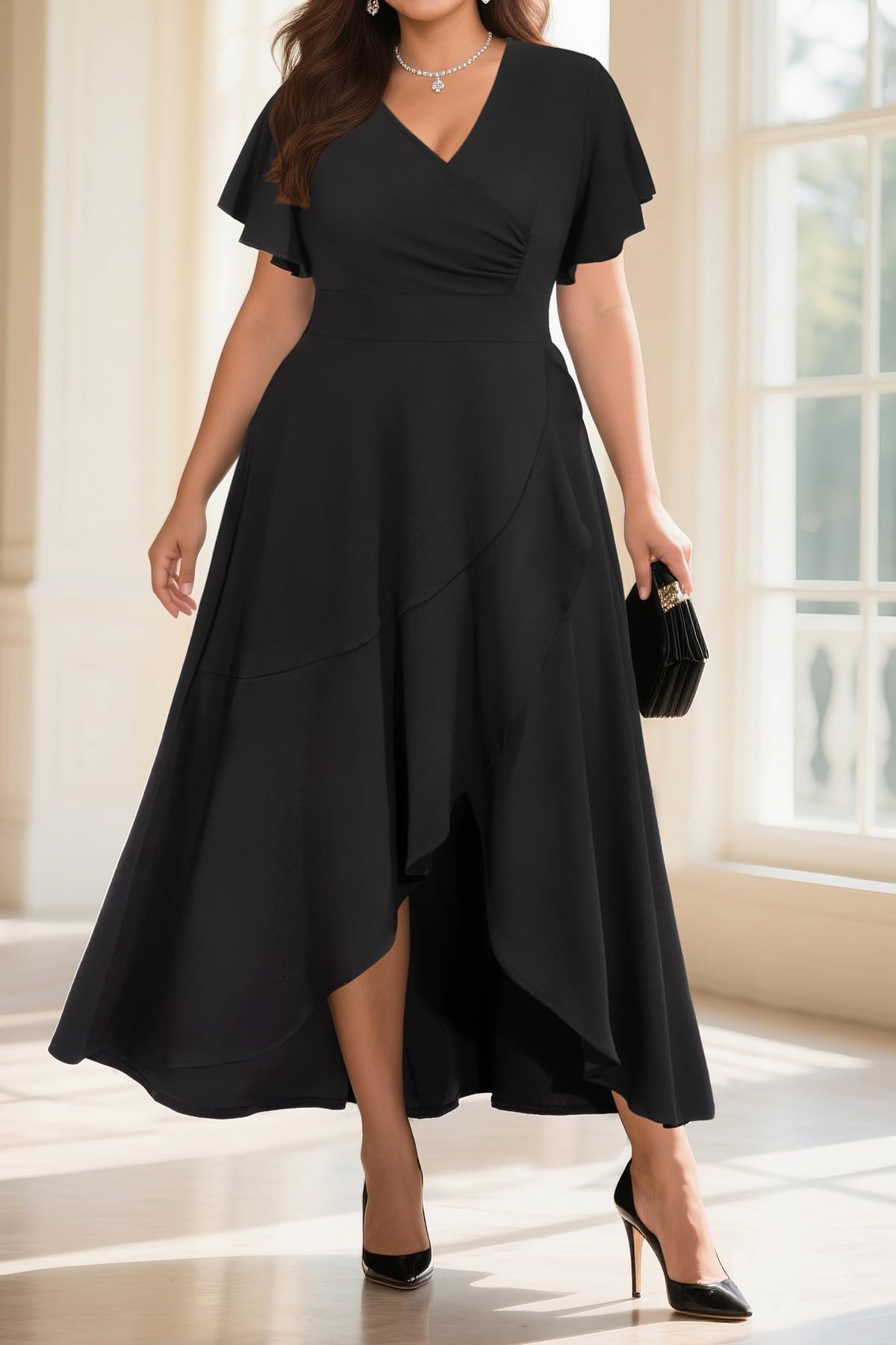 Pinup Fashion Women Plus Size Dresses Wedding Guest - Formal Cocktail Wrap High Low Long Dress