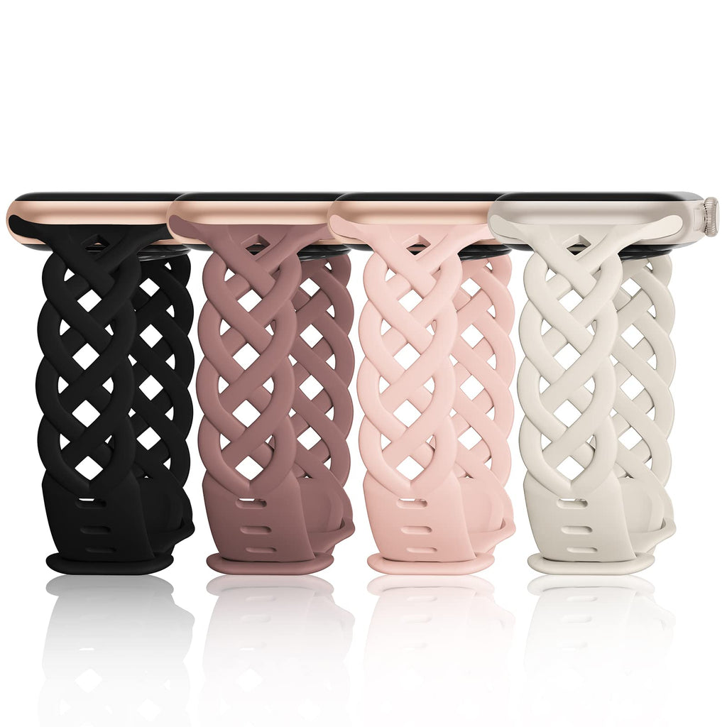 Slim Silicone Bands Compatible with Apple Watch Band 40mm 38mm 41mm 44mm 45mm 46mm 49mm 42mm Women Floral Breathable Braided Lace Thin Sport Strap Replacement Wristbands iWatch SE Series 11 10 9 8 7 6 5 4 3 ultra 2