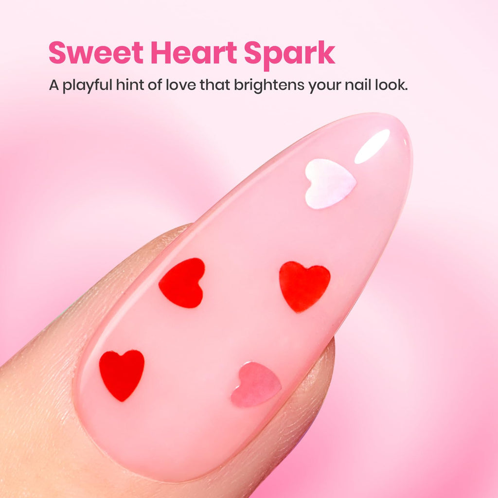 Beetles Heart Gel Top Coat 15ml - Hema Free Glitter Shine No Wipe Top Coat Long-Lasting for Gel Polish, Pink Heart Sparkle Soak Off UV LED Gift for Women