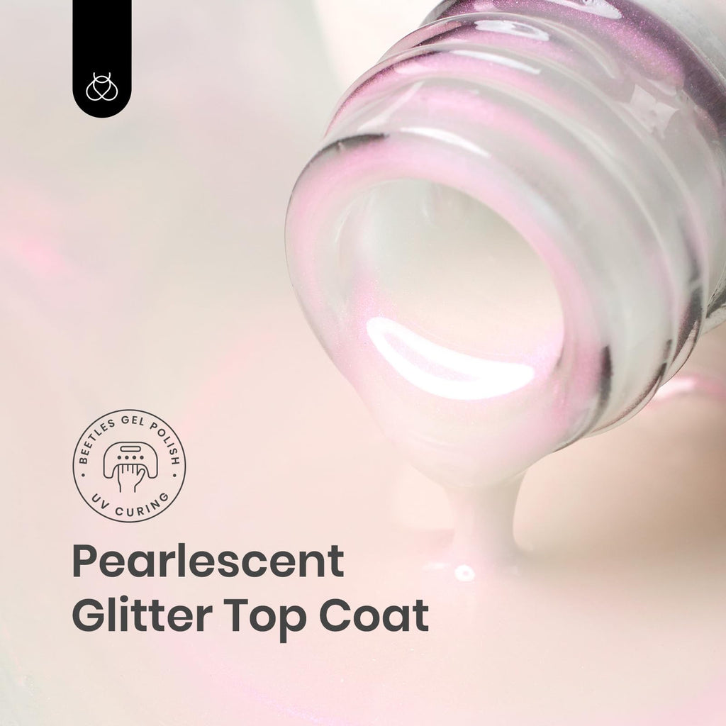 Beetles Heart Gel Top Coat 15ml - Hema Free Glitter Shine No Wipe Top Coat Long-Lasting for Gel Polish, Pink Heart Sparkle Soak Off UV LED Gift for Women