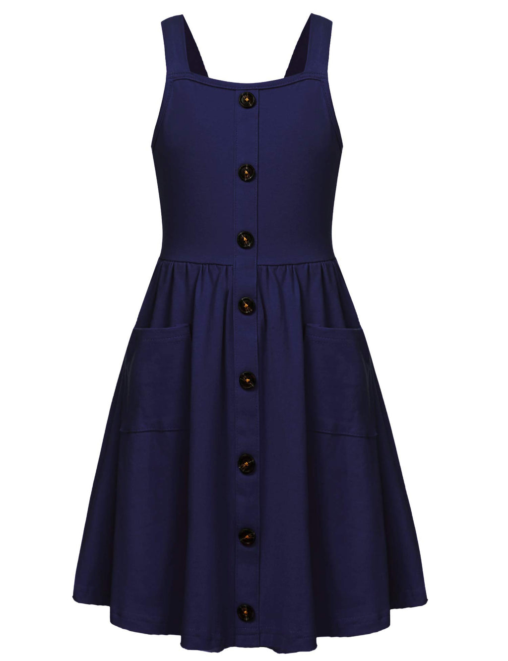 Arshiner Girl's Spaghetti Strap Button Down Midi Sleeveless Summer Casual Sundress A-line Dress with Pockets