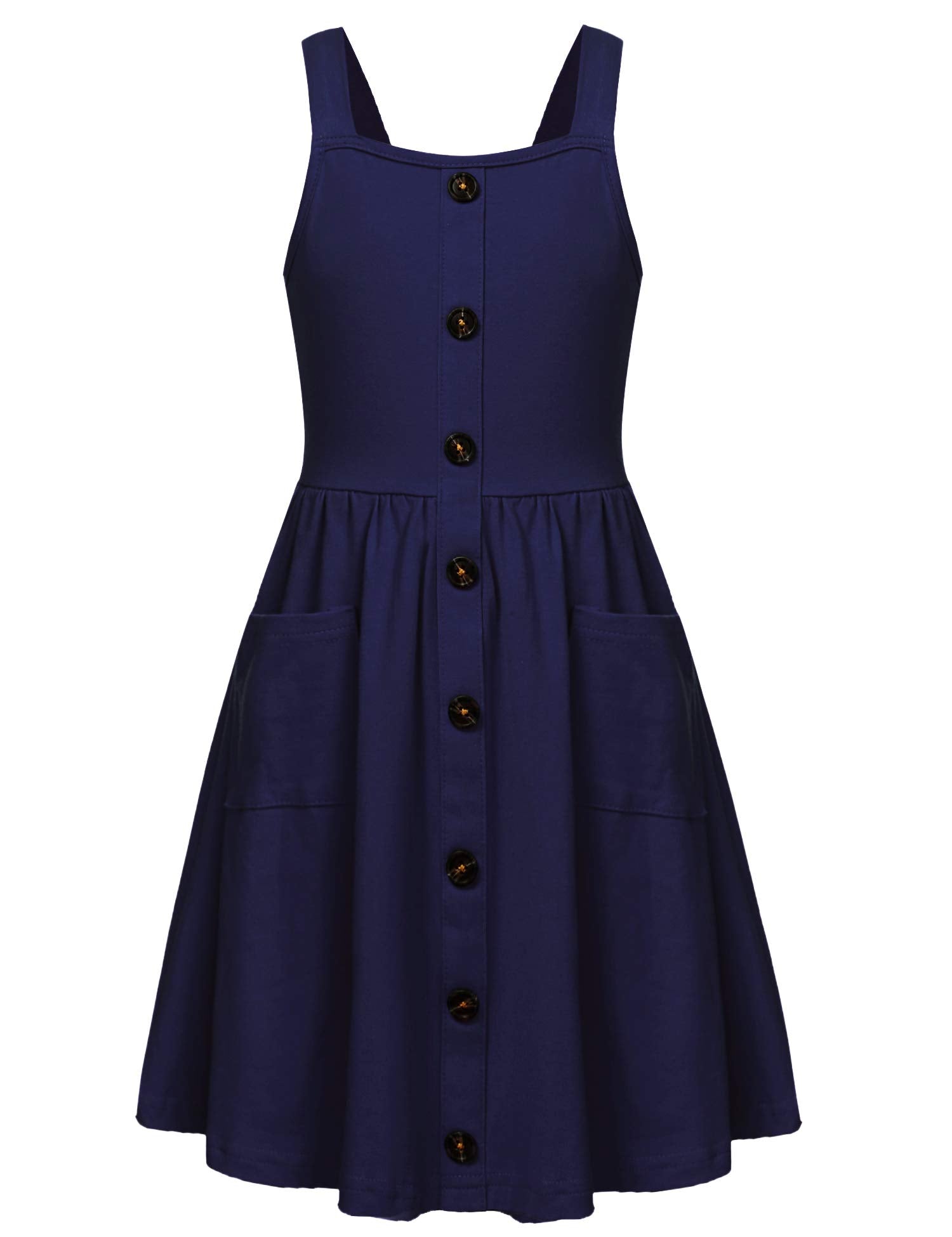 Arshiner Girl's Spaghetti Strap Button Down Midi Sleeveless Summer Casual Sundress A-line Dress with Pockets