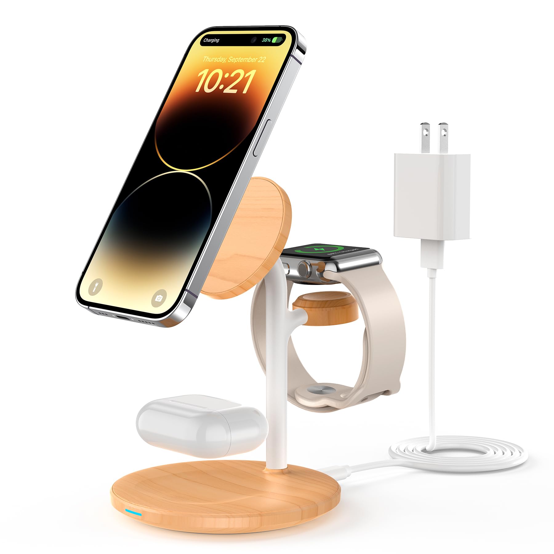 XooFly 3 in 1 Wireless Charging Station for Apple Devices, Fast Wireless Mag-Safe Charger Stand with 20W Adapter for iPhone 17/16 15 14 13 12 Pro Max/Pro/Plus/Air/Mini, iWatch, AirPods (Black)