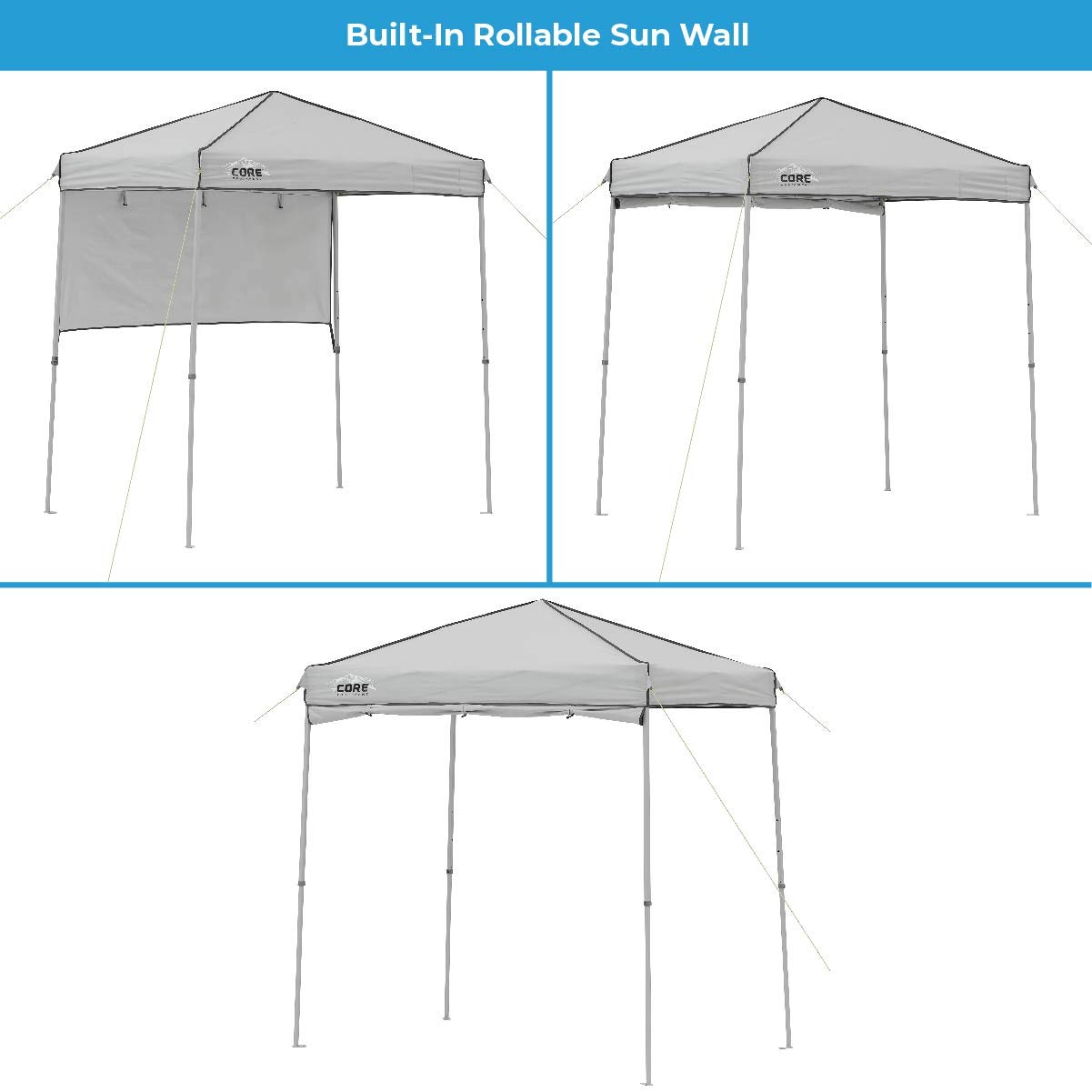 Core Instant Straight Leg Canopy Tent with Adjustable Sun Wall, 6 ft x 4 ft , Gray