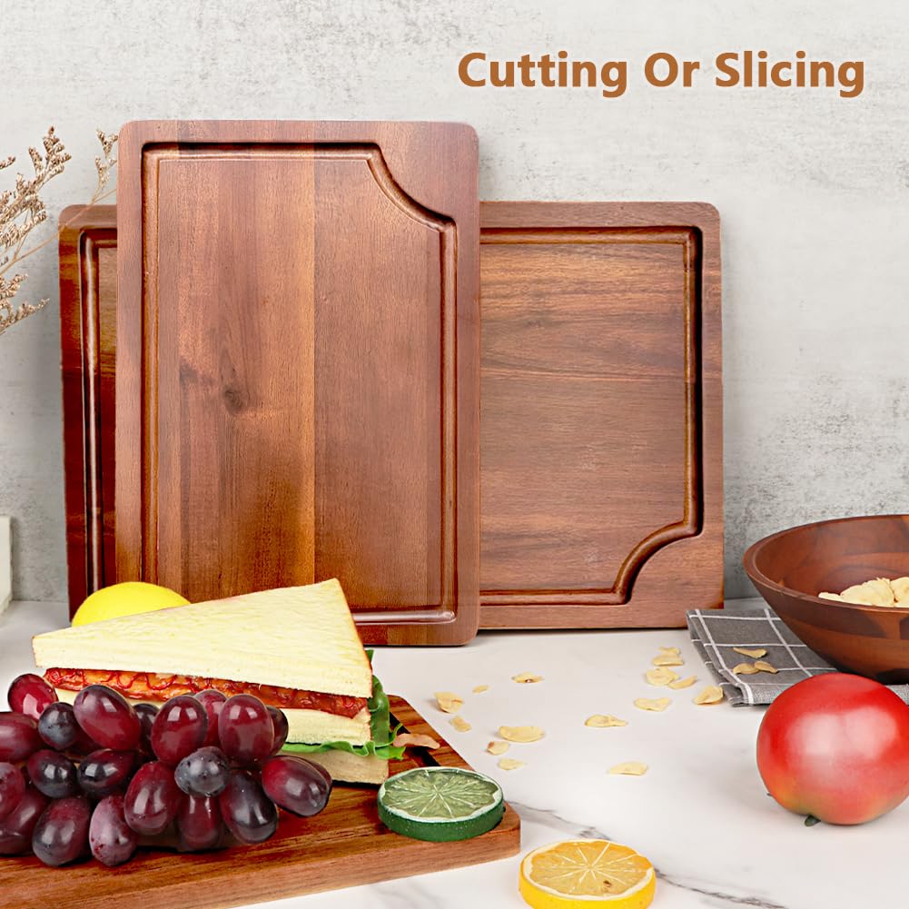 AIDEA Wood Cutting Board, Wooden Cutting Boards for Kitchen, Acacia Wood Chopping Board Set of 3 with Deep Juice Groove, for Meat, Vegetables, and Fruit