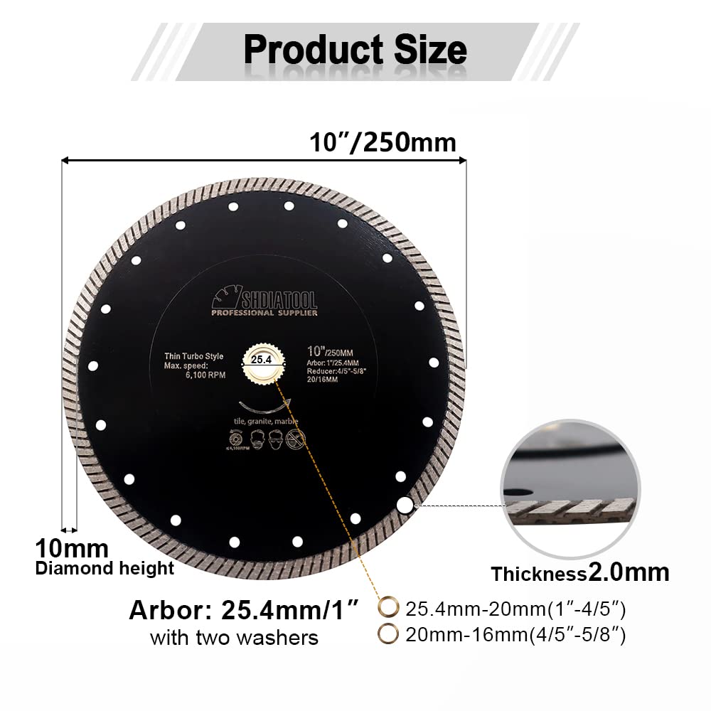 SHDIATOOL Super Thin Diamond Turbo Saw Blade 4 Inch Cutting Porcelain Ceramic Tile Granite Dia 105mm