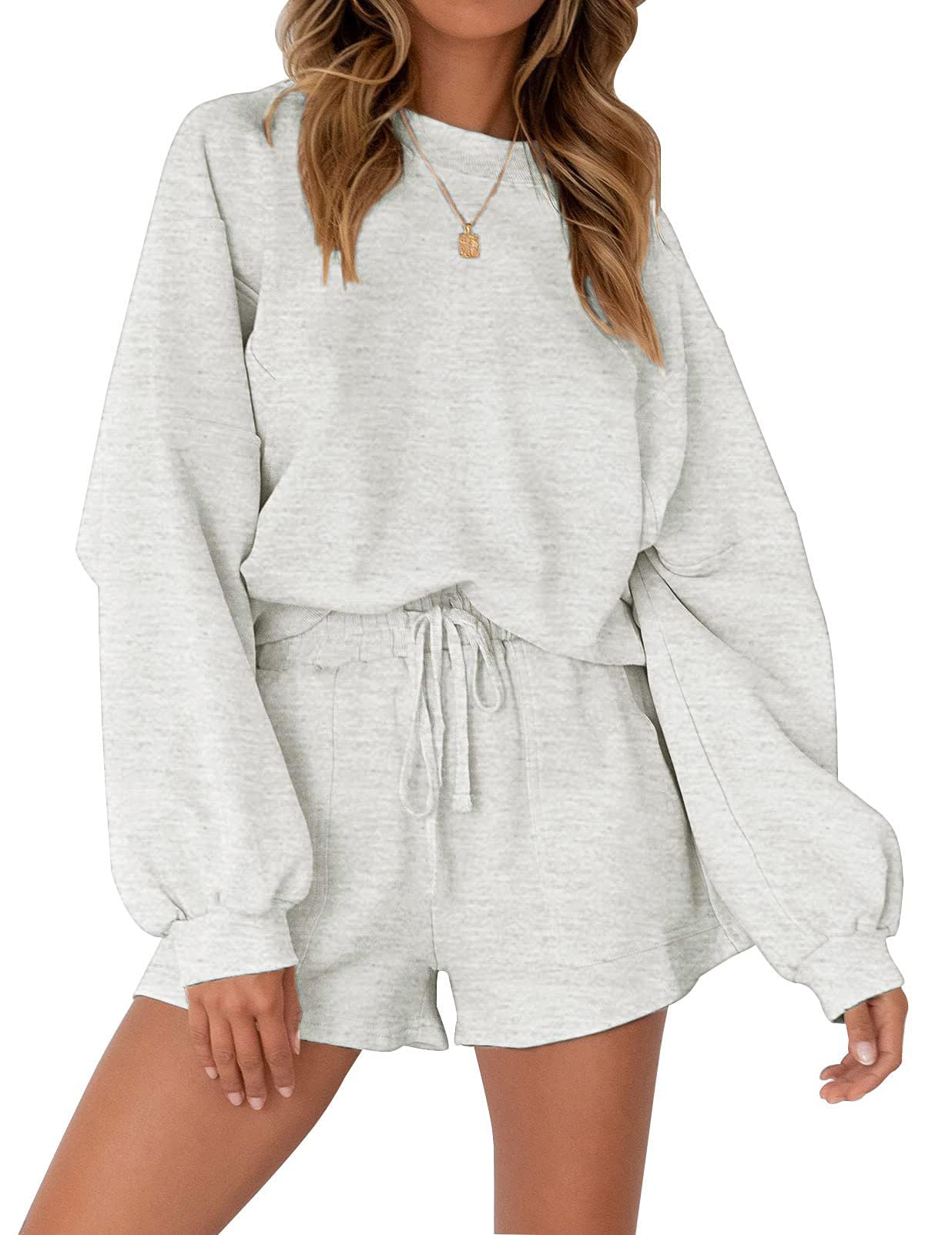MEROKEETY 2026 Spring Lounge Sets for Women Oversized Batwing Sleeve Casual Top and Shorts 2 Piece Outfits Sweat Set