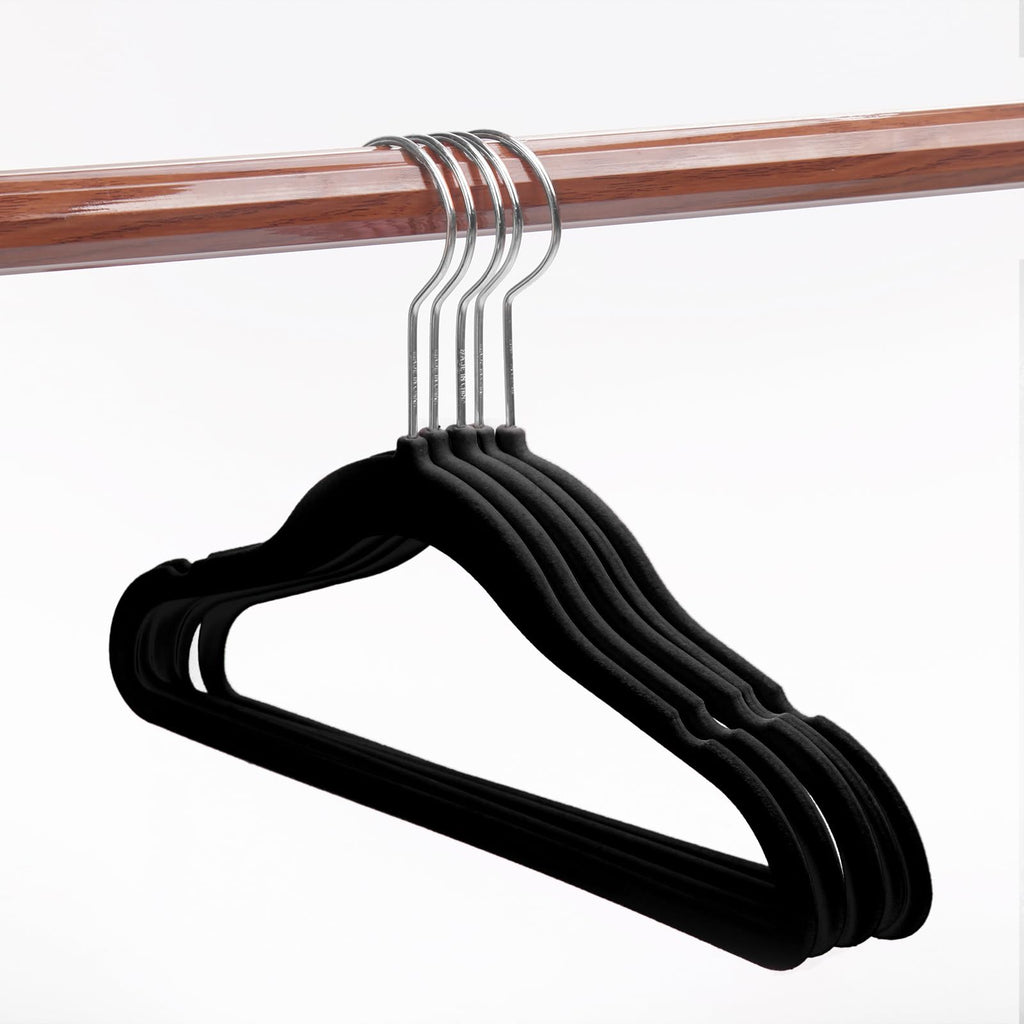 MIZGI Baby Velvet Hangers,Non-Slip Kids & Toddler Hangers,11.8 Inch Hangers for Baby Clothes,Pack of 50(Black/Black)