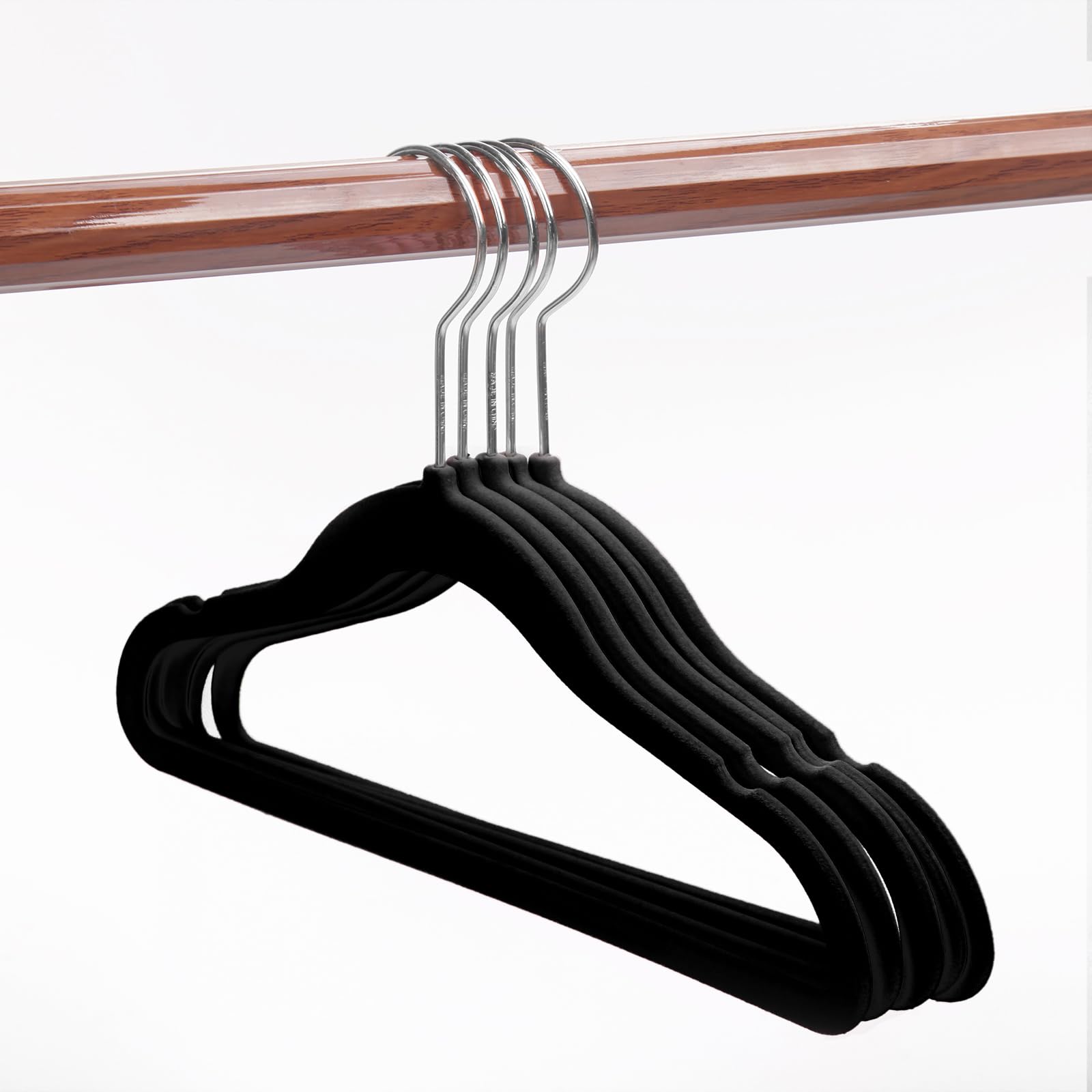 MIZGI Baby Velvet Hangers,Non-Slip Kids & Toddler Hangers,11.8 Inch Hangers for Baby Clothes,Pack of 50(Black/Black)